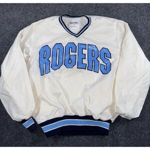 Vintage DeLong Rodgers Pullover Jacket White Blue Striped Trim USA Made Size M